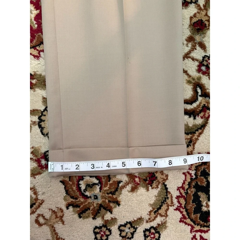 Tasso Elba Wool Dress Pants Mens 35x31 Beige Pleated Cuffed